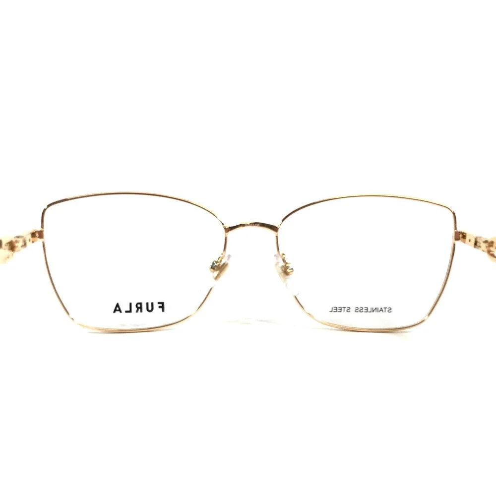 Furla Eyeglasses Frames VFU728 COL.0300 Shiny Gold Butterfly Wire Rim 55-16-140